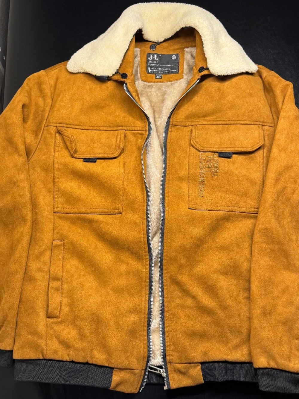 Men’s JSL Fashion Classic Faux Suede Sherpa Lined Jacket Brown Tan Zip Up